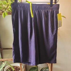 Boys All In Motion L Navy Blue Athletic Shorts with Neon Drawstring